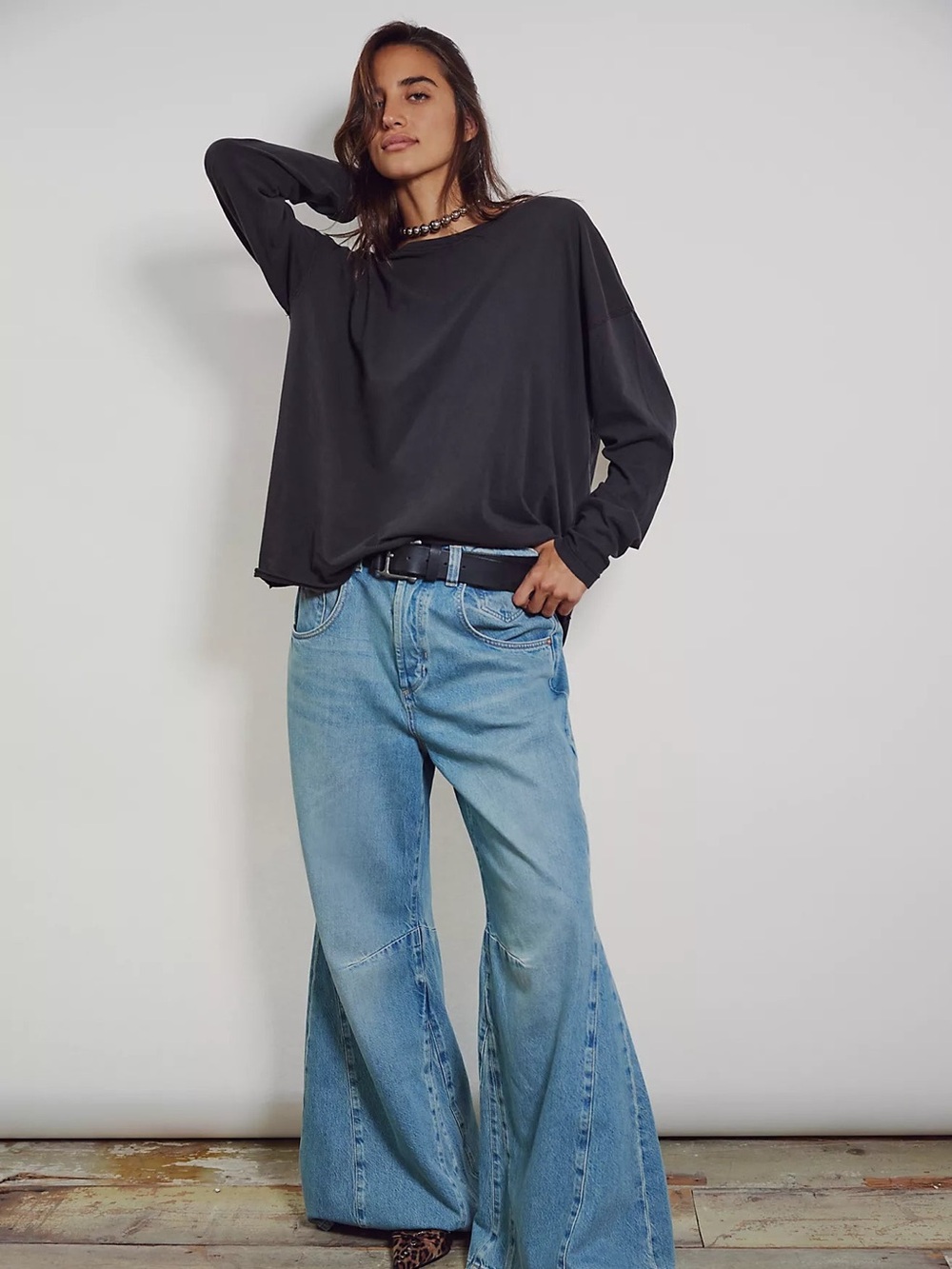 NWT FREE PEOPLE WE THE FREE Nina Long-Sleeve Tee | Black MSRP $48 XS Oversized